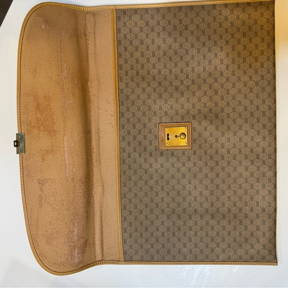 Vintage Gucci Brown GG Monogram Briefcase Gold Lock Business Bag - Picture 3 of 5
